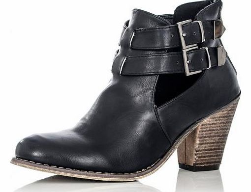 Black PU Buckle Ankle Boots