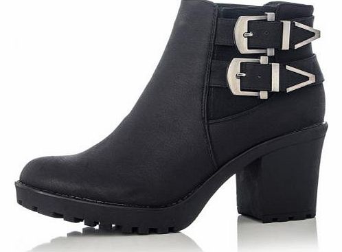 Black PU Buckle Chelsea Ankle Boots