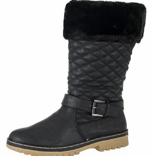Black Quilted Faux Fur Boots