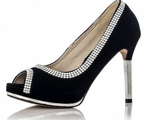 Black Suede Diamante Platform Shoes