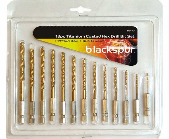 Blackspur BB-DB143 Titanium Coated Hex Drill Bit Set