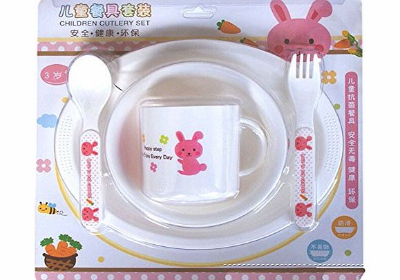 5-Piece High Quality Unbreak Lovely Rabbit Healthy Baby Dinnerware Set, Pink