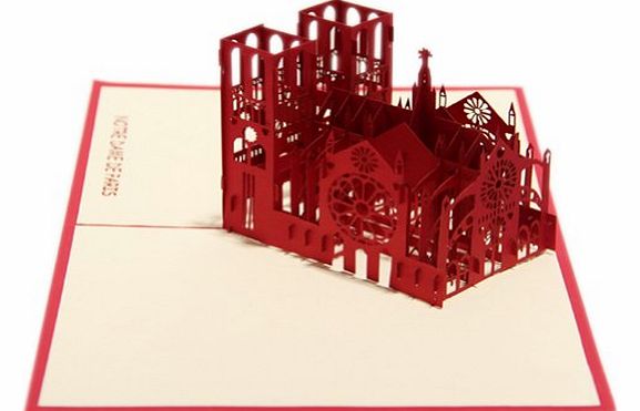 Blancho DIY Hand-Made 3D Paper Sculptures Greeting Card/Notre Dame De Paris, Red