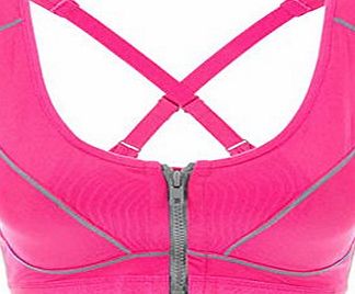 Blancho Womens Front Zipped Sports Bra Shock Absorber Running Bra(34D, Rose-red)