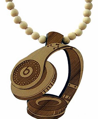 Brown Urban Wooden Bead Beats Headphones style Necklace HipHop chain