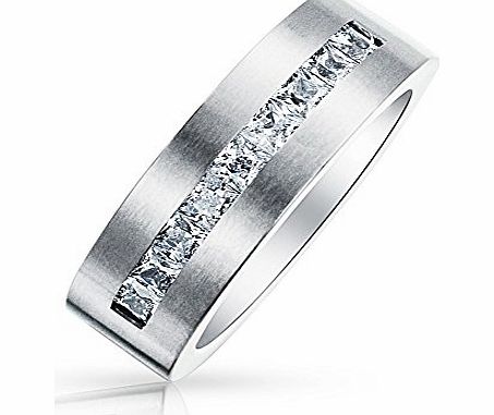 Bling Jewelry Titanium Channel Set Mens Wedding Band Ring