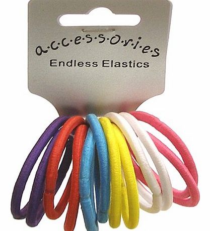 Set of 12 Bright Coloured Thick Snag Free Endless Hair Elastics Bobbles Hair Bands