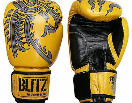 Blitz Sport Firepower Leather Thai Boxing Gloves - Yellow 14oz