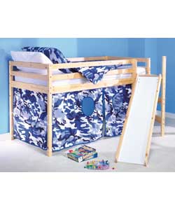 Blue Camouflage Mid Sleeper with Tent- Mattress and Slide