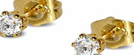 Blue Diamond Club - Tiny 9ct Yellow Gold Filled Womens Stud Earrings Girls Round 4mm White Crystals 6 Claws