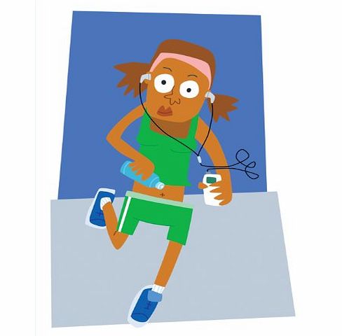 Blue Frog Jogging Along - Sporty Blank, General, Get Well or Birthday Greeting Card.