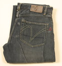 Mens Indigo Dark Denim Bootleg Jeans With Frayed Patches