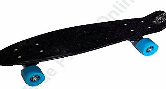 Blue Planet Online - Retro 22`` Skateboard Skating Board Plastic Complete Deck (Black with Blue Wheels)
