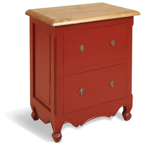 French Painted 2 Drawer Chest - china red