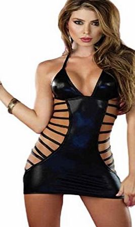 Bluester Women Sexy lingerie Jumpsuits Sleeveless Dress Clubwear Stripper Patent leather Underwear (Black)