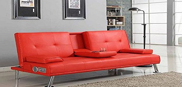 Bluetooth Sofa Bluetooth Cinema Sofa Bed with Drink Cup Holder Table Red Faux Leather