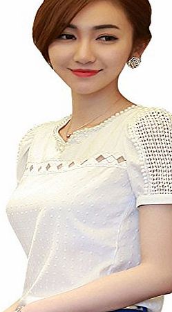 Bocideal 1PC Fashion Lady Women Lace Short Sleeve Shirt V Neck Doll Chiffon Blouse Tops