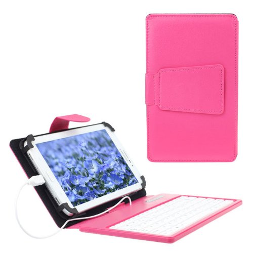 Bocideal High Quality Hot Pink Leather Stand Case Cover with Micro USB Keyboard for 7 inch Tablet PC PDA