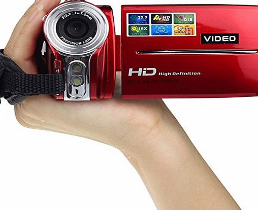 Bocideal Hot Sale 3Inch TFT LCD Two Lights 20MP Digital Video Camera With 16X Digital Zoom And 720P 1280*720 Full-HD Video free 1 Pc Cable and 1 Pc AV Cable (Red)