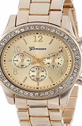 Bocideal Hot Sale Valentine Gift Ladies Women Crystals Faux Chronograph Quartz Classic Watch (Gold)