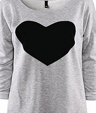 Bocideal New Style 1PC Fashion Women Love Heart Printed Long Sleeved Round Neck T-Shirt (M)