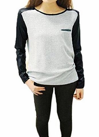 Bocideal(TM) Bocideal Fashion Women Lady Round Neck Casual Tops Leather Long Sleeve Shirt
