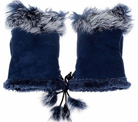 Bocideal(TM) New ArrivialWomen Girl Faux Rabbit Fingerless Hand Winter Gloves (Blue)