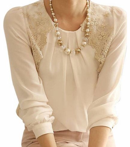 Women Lady Vintage Long Sleeve Sheer Tops Lace Shirt Chiffon Blouse (M)