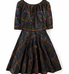 Boden Amy Dress, Navy Painted Check,Green Painted