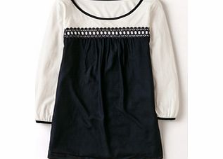 Boden Broderie Smock Top, Navy/Ivory,Pewter/Grey