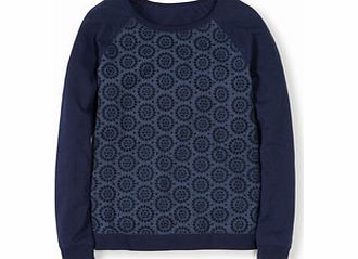 Boden Broderie Sweatshirt Top, Navy/Chambray,Grey