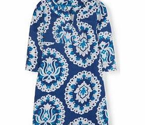 Boden Casual Linen Tunic, Blue Woodblock,Ivory