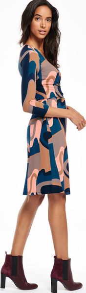 Boden Elena Fixed Wrap Party Dress Blues Abstract