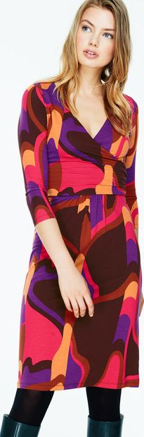 Boden Elena Fixed Wrap Party Dress Reds Abstract Swirl