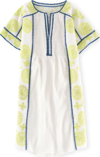 Boden Embroidered Dress Ivory/Citrus/Blue Boden,