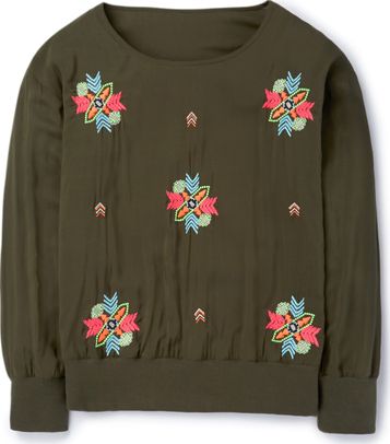 Boden, 1669[^]34973180 Embroidered Ribbed Top Wellington Green Boden,