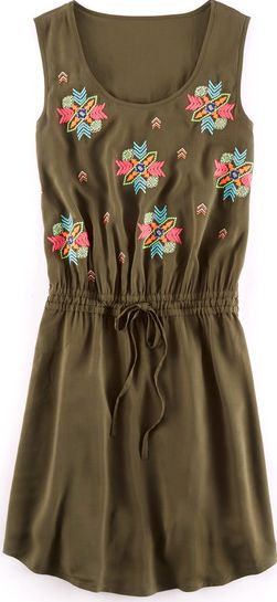 Boden, 1669[^]34958884 Embroidered Tie Waisted Dress Green Boden, Green