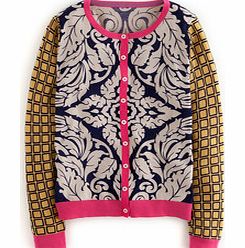 Hotchpotch Cardigan, French Navy/Mid Pink Damask