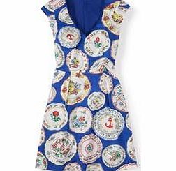 Boden Printed Spring Dress, Blue Plates,Navy
