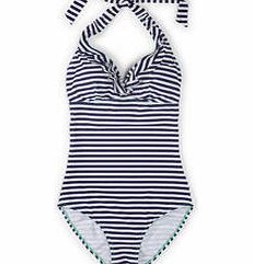 Boden Ruffle Swimsuit, Sailor Blue/Ivory Stripe,Sailor