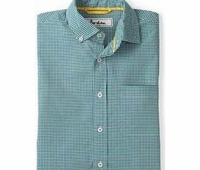 Short Sleeve Laundered Shirt, Green Gingham,Blue