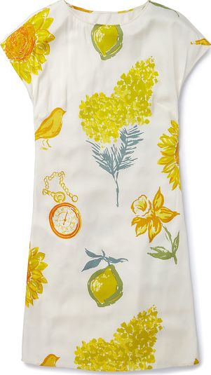 Boden, 1669[^]34969006 Silky Tunic Dress Yellow Flowers Print Boden,