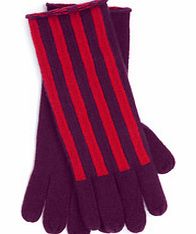 Stripy Cashmere Gloves, Tile Red  Beetroot,Navy