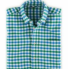 Washed Oxford Shirt, Green Gingham,Blue,Large