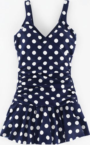 Boden, 1669[^]35237742 Wrap Front Skirt Swimsuit Sailor Blue Spot