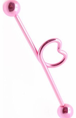 Industrial Scaffold piercing bars NEON PINK HEART 38mm Titanium Ion Plating over 316L Surgical Steel Barbell