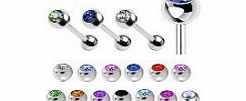Body Jewellery Shack Tongue Bar SET OF 13 GEM Top Straight Barbell PINK, PURPLE, BLACK ,CLEAR, GREEN, RED, AMBER, Lt PINK, RAINBOW, Lt BLUE, BLUE, AQUA, AMETHYST