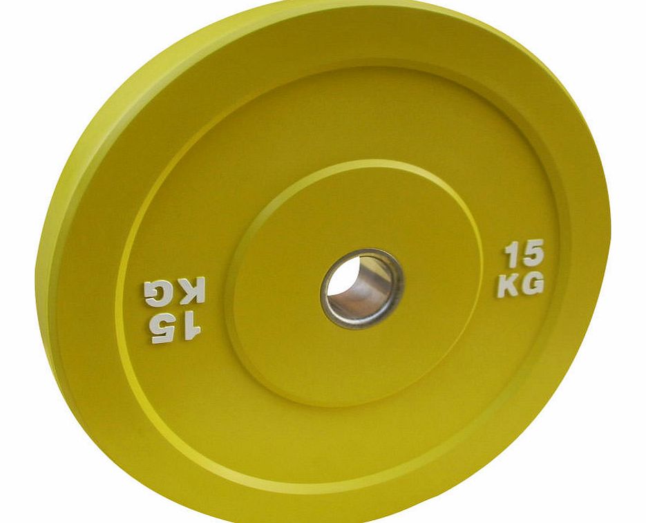 Body Power 15Kg YELLOW Solid Rubber Olympic Disc Weight