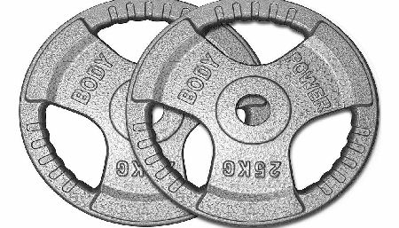 Body Power TRI-GRIP Cast Iron Olympic Discs - 25Kg (x2)