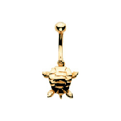 Body Shock Small Turtle Navel Bar In 18 Carat Yellow Gold